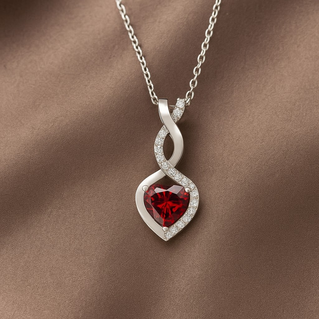 Natural Garnet & Diamond 92.5 Sterling Silver Pendant with Chain: Natural Garnet & Diamond 92.5 Sterling Silver Pendant with Chain Gemstone Shape : Heart Gemstone Size : 6 MM Gemstone Quantity : 1 Piece Diamond Type : Lab Grown Diamond Shape : Round Diamond C