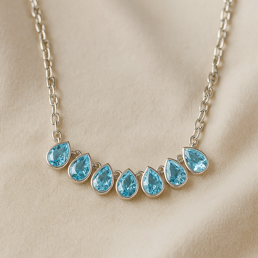 Natural Aquamarine Gemstone 92.5 Sterling Silver Necklace: Natural Aquamarine Gemstone 92.5 Sterling Silver Necklace Gemstone Shape : Pear Gemstone Size : 7x5 MM Gemstone Quantity : 1 Piece Metal : Silver Metal Purity : 92.5 Sterling Silver Pendant Len
