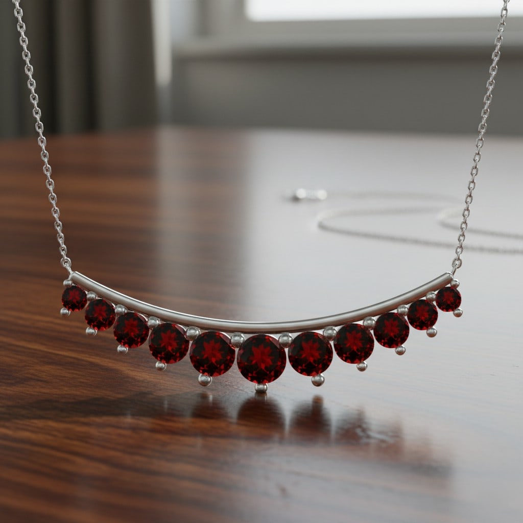 Natural Garnet Gemstone 92.5 Sterling Silver Necklace: Natural Garnet Gemstone 92.5 Sterling Silver Necklace Gemstone Shape : Round Gemstone Size : 2.2 - 4.2 MM Gemstone Quantity : 11 Pieces Metal : Silver Metal Purity : 92.5 Sterling Silver Pendan