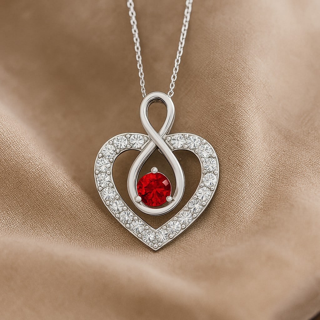 Natural Ruby & Diamond 92.5 Sterling Silver Pendant with Chain: Natural Ruby & Diamond 92.5 Sterling Silver Pendant with Chain Gemstone Shape : Round Gemstone Size : 3.5 MM Gemstone Quantity : 1 Piece Diamond Type : Lab Grown Diamond Shape : Round Diamond C