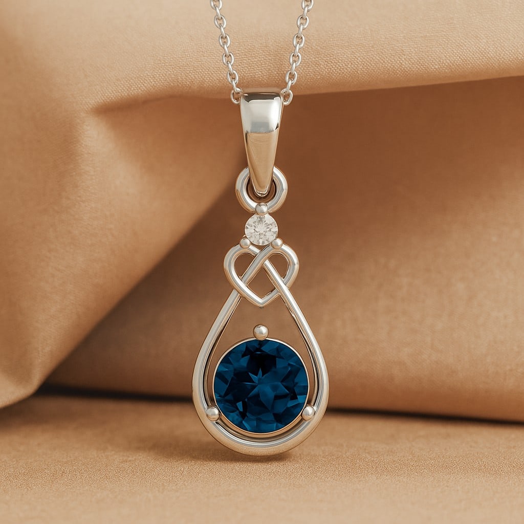 Natural London Blue Topaz & Diamond 92.5 Sterling Silver Pendant with Chain: Natural London Blue Topaz & Diamond 92.5 Sterling Silver Pendant with Chain Gemstone Shape : Round Gemstone Size : 6 MM Gemstone Quantity : 1 Piece Diamond Type : Lab Grown Diamond Shape : Round