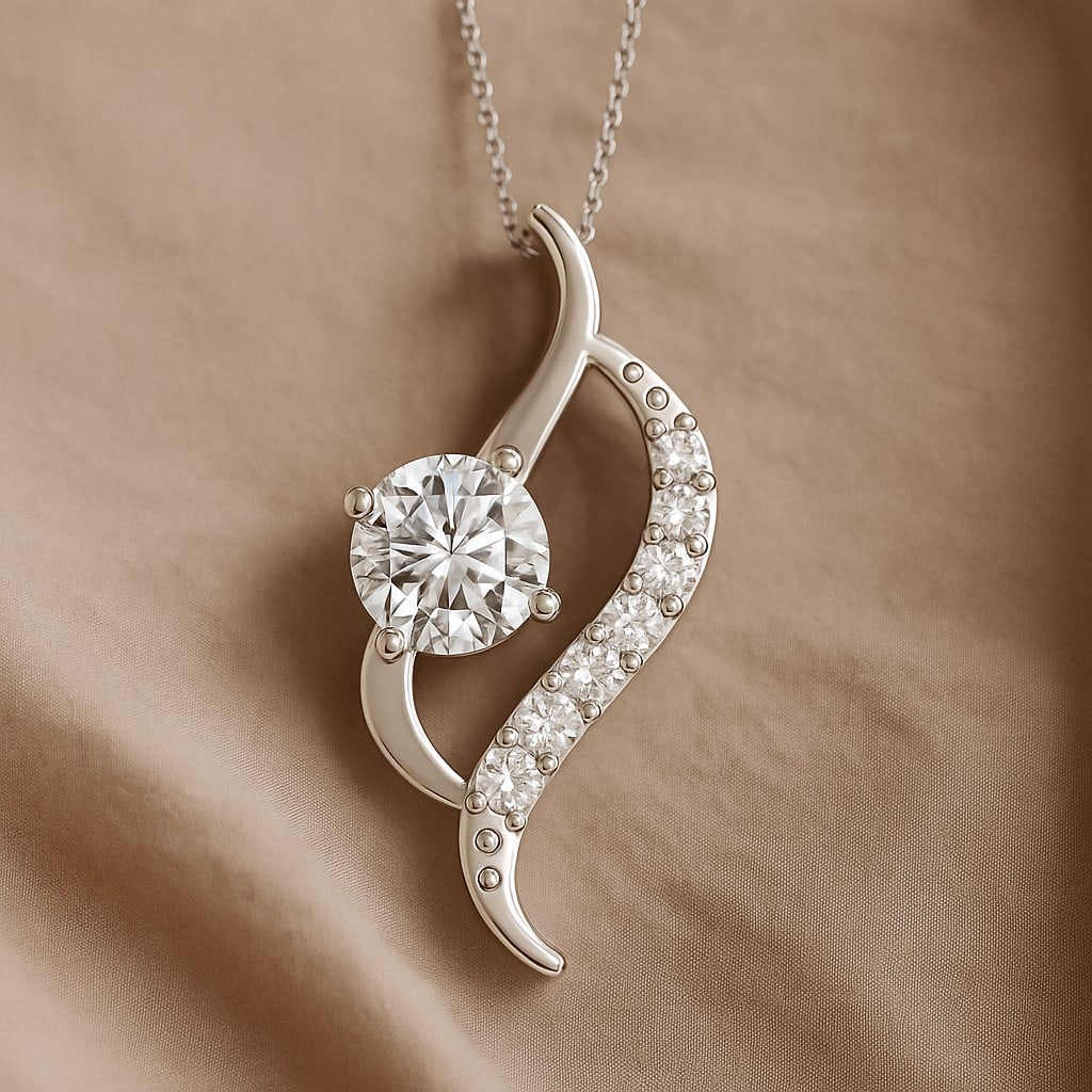 Lab Grown Diamond 92.5 Sterling Silver Pendant with Chain: Lab Grown Diamond 92.5 Sterling Silver Pendant with Chain Gemstone Shape : Round Gemstone Size : 6 MM Gemstone Quantity : 1 Piece Diamond Type : Lab Grown Diamond Shape : Round Diamond Color :