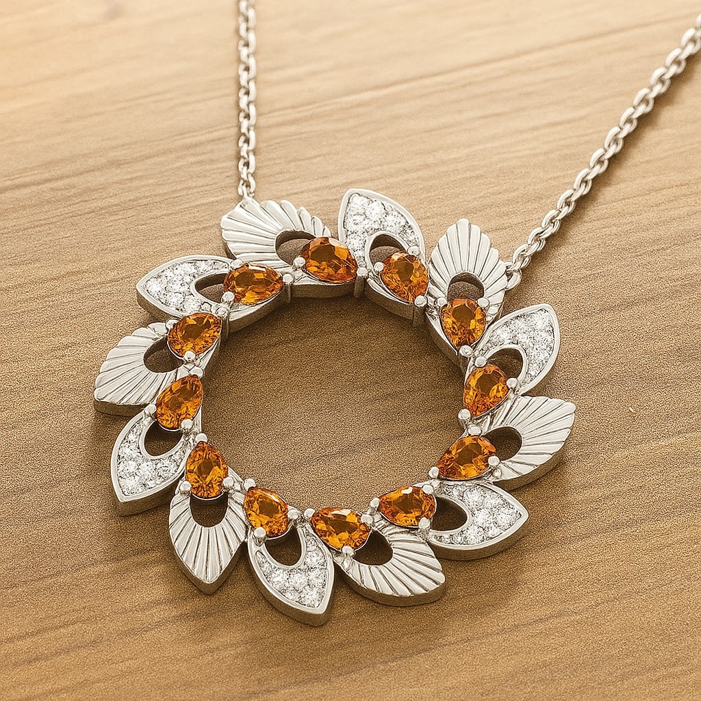 Natural Citrine & Diamond 92.5 Sterling Silver Pendant with Chain: Natural Citrine & Diamond 92.5 Sterling Silver Pendant with Chain Gemstone Shape : Pear Gemstone Size : 3x2 MM Gemstone Quantity : 12 Pieces Diamond Type : Lab Grown Diamond Shape : Round Diamo