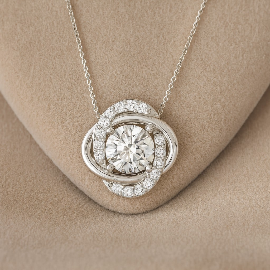 Lab Grown Diamond 92.5 Sterling Silver Necklace: Lab Grown Diamond 92.5 Sterling Silver Necklace Gemstone Shape : Round Gemstone Size : 6 MM Gemstone Quantity : 1 Piece Diamond Type : Lab Grown Diamond Shape : Round Diamond Color : D-E