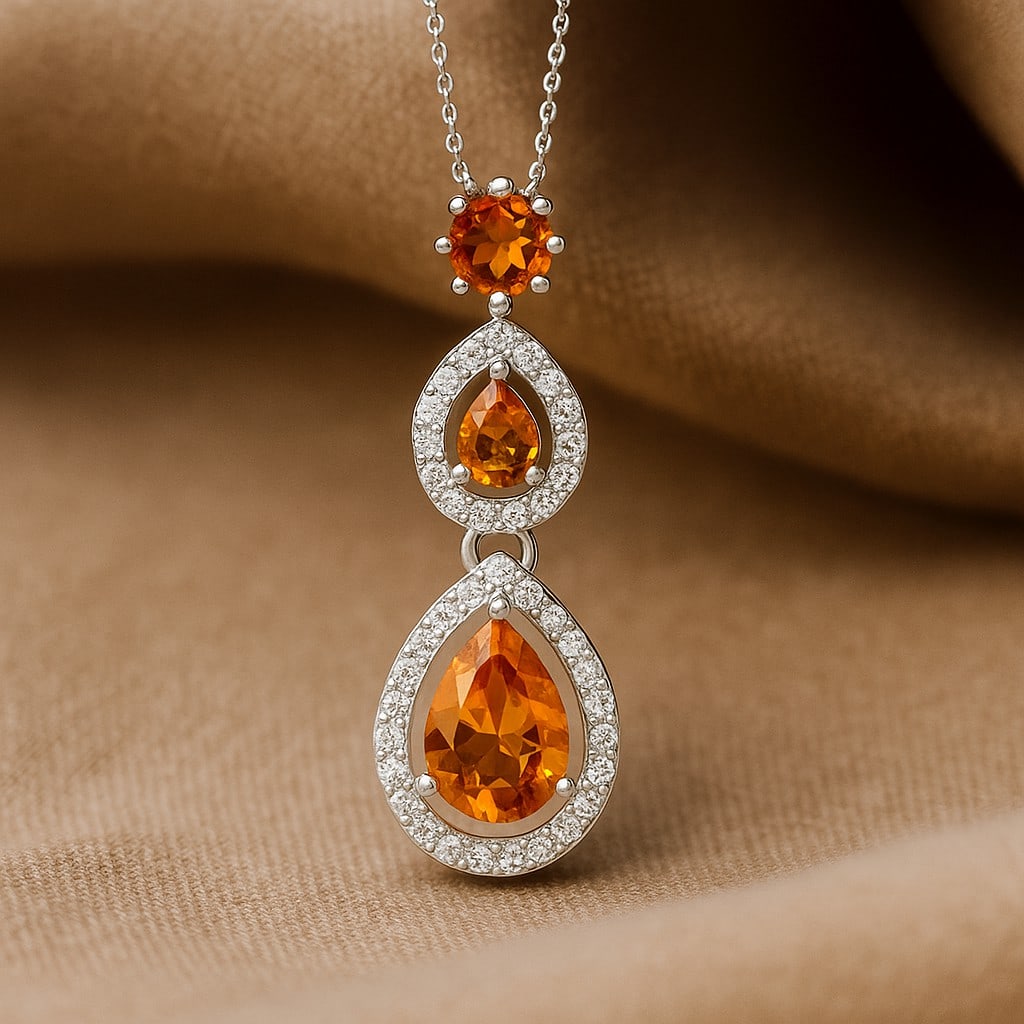 Natural Citrine & Diamond 92.5 Sterling Silver Pendant with Chain: Natural Citrine & Diamond 92.5 Sterling Silver Pendant with Chain Gemstone Shape : Pear, Round Gemstone Size : 7x5 MM, 4x3 MM, 3.5 MM Gemstone Quantity : 3 Pieces Diamond Type : Lab Grown Diamond Shap