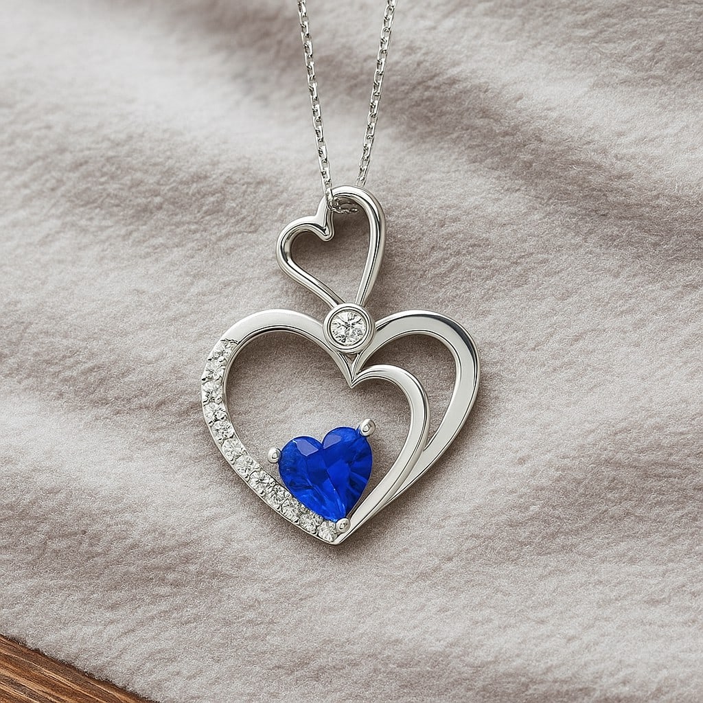 Natural Blue Sapphire & Diamond 92.5 Sterling Silver Pendant with Chain: Natural Blue Sapphire & Diamond 92.5 Sterling Silver Pendant with Chain Gemstone Shape : Heart Gemstone Size : 6 MM Gemstone Quantity : 1 Piece Diamond Type : Lab Grown Diamond Shape : Round Di