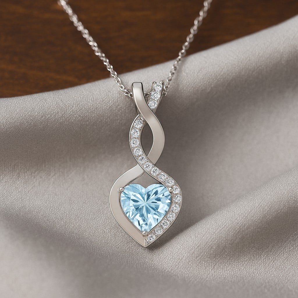 Natural Aquamarine & Diamond 92.5 Sterling Silver Pendant with Chain: Natural Aquamarine & Diamond 92.5 Sterling Silver Pendant with Chain Gemstone Shape : Heart Gemstone Size : 6 MM Gemstone Quantity : 1 Piece Diamond Type : Lab Grown Diamond Shape : Round Diamo