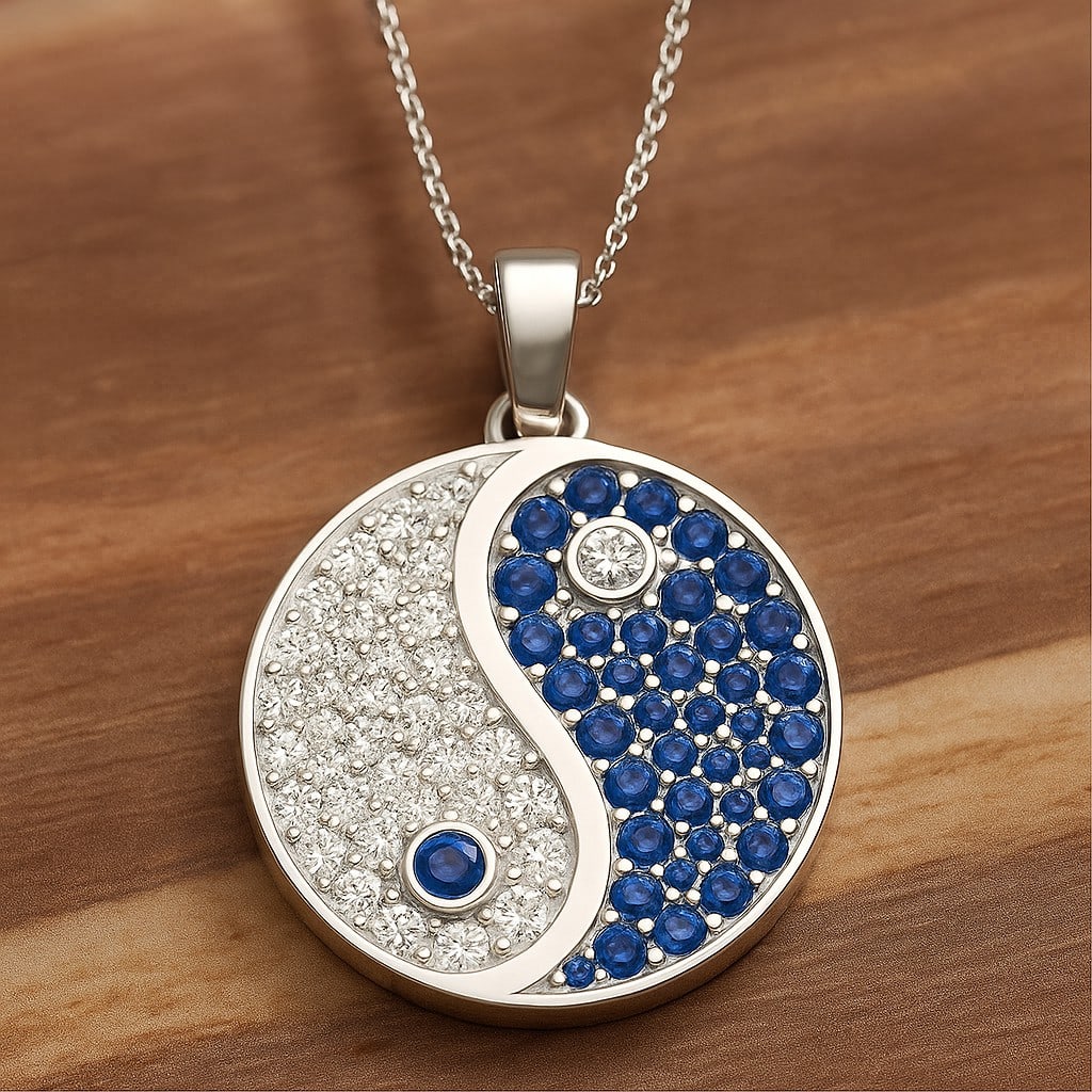 Natural Blue Sapphire & Diamond 92.5 Sterling Silver Pendant with Chain: Natural Blue Sapphire & Diamond 92.5 Sterling Silver Pendant with Chain Gemstone Shape : Round Gemstone Size : 1 - 2 MM Gemstone Quantity : 39 Pieces Diamond Type : Lab Grown Diamond Shape : Round