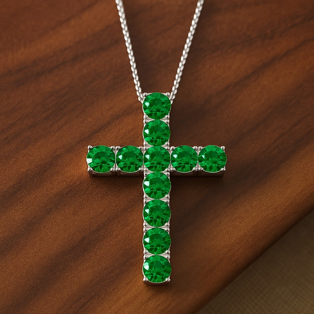 Lab Grown Emerald Gemstone 92.5 Sterling Silver Pendant with Chain: Lab Grown Emerald Gemstone 92.5 Sterling Silver Pendant with Chain Gemstone Shape : Round Gemstone Size : 3 MM Gemstone Quantity : 11 Pieces Metal : Silver Metal Purity : 92.5 Sterling Silver P