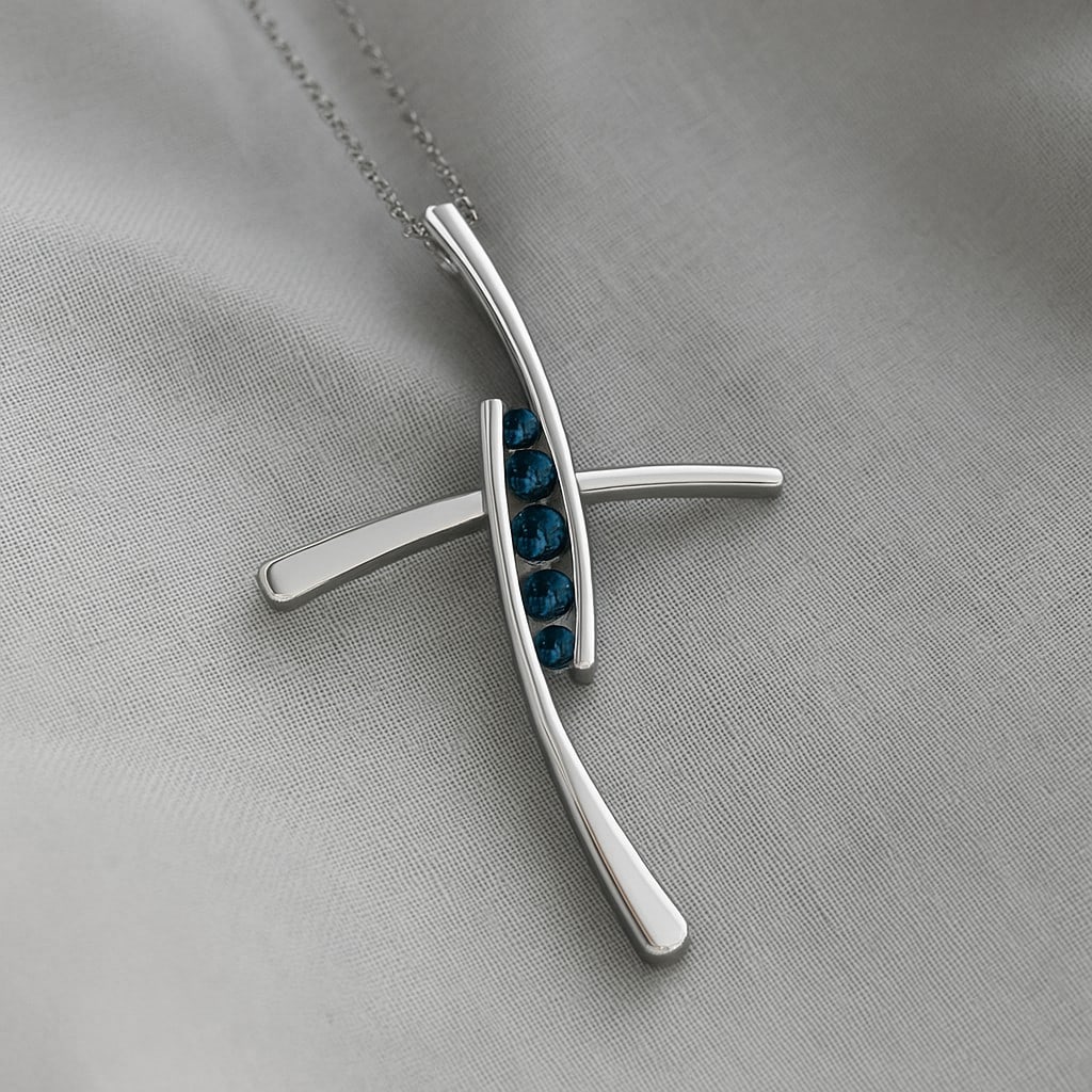 Natural London Blue Topaz Gemstone 92.5 Sterling Silver Pendant with Chain: Natural London Blue Topaz Gemstone 92.5 Sterling Silver Pendant with Chain Gemstone Shape : Round Gemstone Size : 2.7 MM, 2.4 MM, 1.8 MM Gemstone Quantity : 5 Pieces Metal : Silver Metal Purity : 92.5