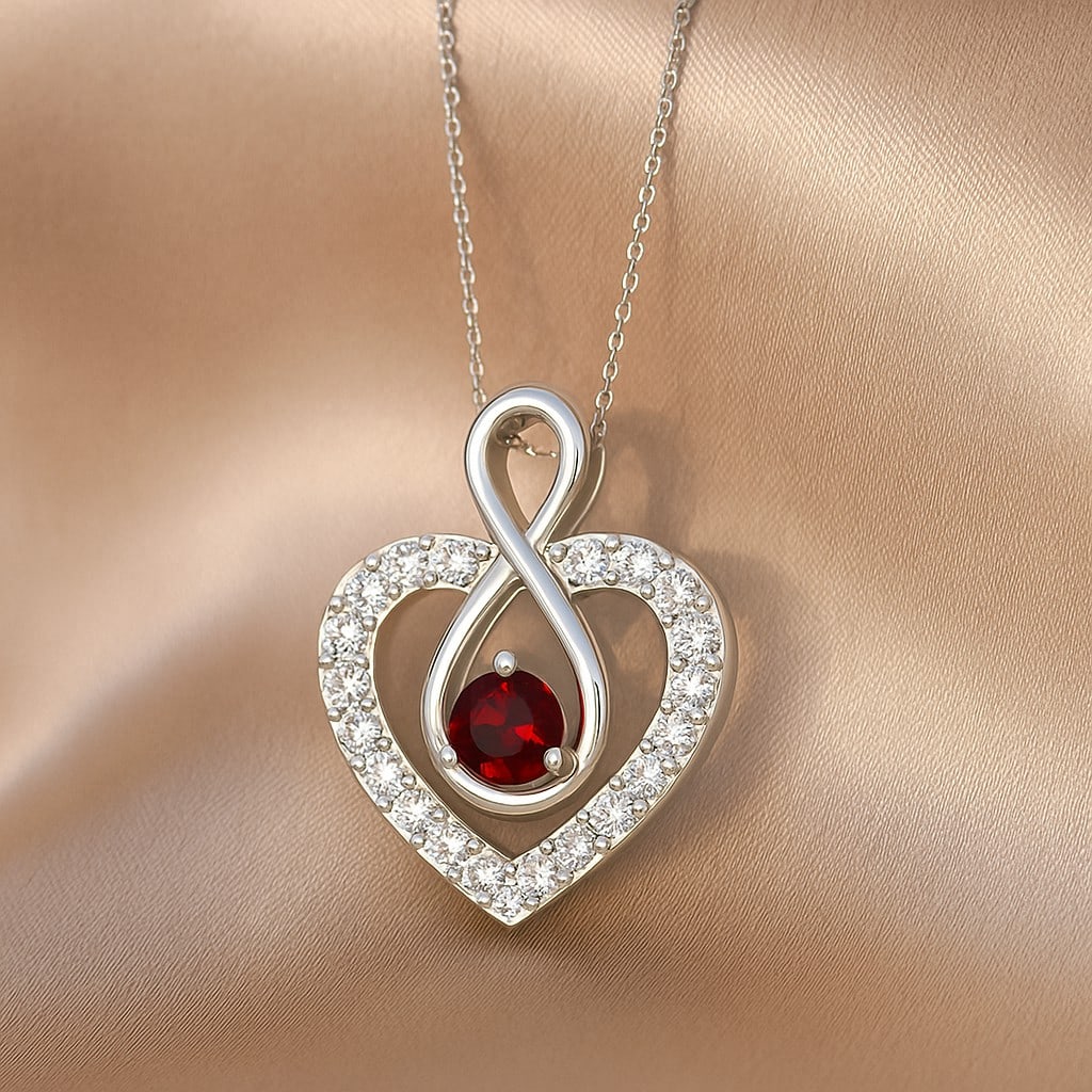 Natural Garnet & Diamond 92.5 Sterling Silver Pendant with Chain: Natural Garnet & Diamond 92.5 Sterling Silver Pendant with Chain Gemstone Shape : Round Gemstone Size : 3.5 MM Gemstone Quantity : 1 Piece Diamond Type : Lab Grown Diamond Shape : Round Diamond
