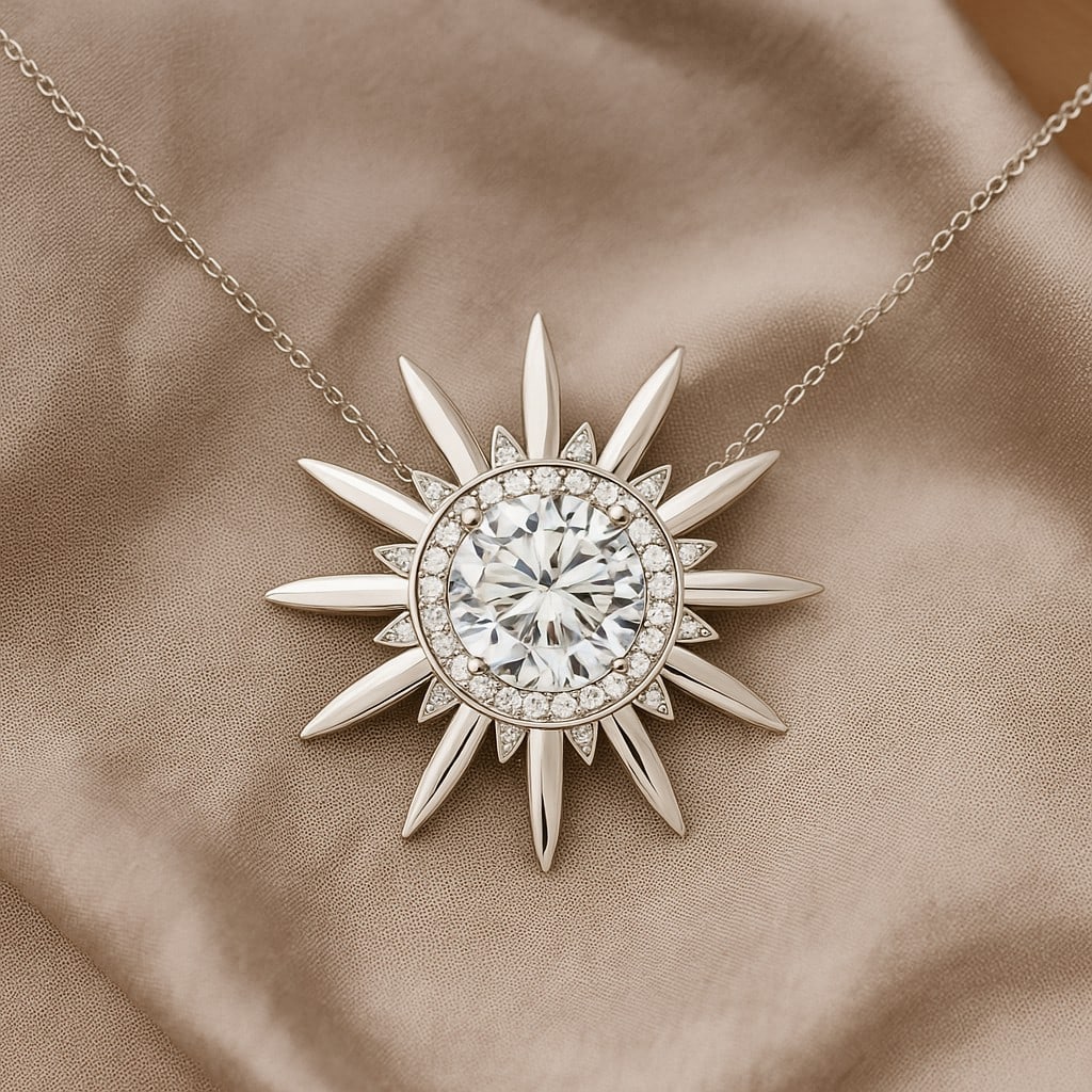 Lab Grown Diamond 92.5 Sterling Silver Pendant with Chain: Lab Grown Diamond 92.5 Sterling Silver Pendant with Chain Gemstone Shape : Round Gemstone Size : 8 MM Gemstone Quantity : 1 Piece Diamond Type : Lab Grown Diamond Shape : Round Diamond Color :
