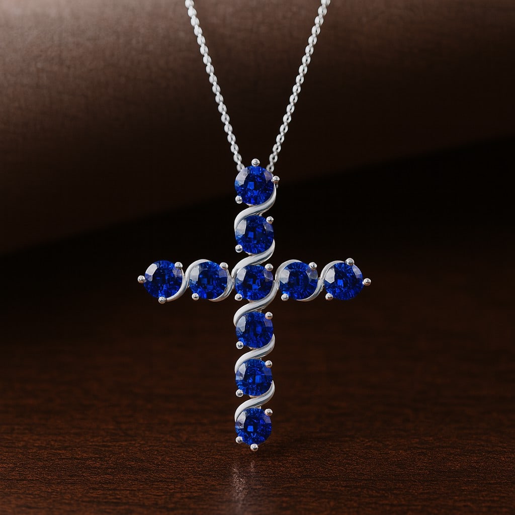 Natural Blue Sapphire Gemstone 92.5 Sterling Silver Pendant with Chain: Natural Blue Sapphire Gemstone 92.5 Sterling Silver Pendant with Chain Gemstone Shape : Round Gemstone Size : 2.6 MM Gemstone Quantity : 11 Pieces Metal : Silver Metal Purity : 92.5 Sterling Silver
