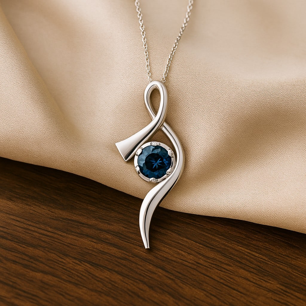 Natural London Blue Topaz Gemstone 92.5 Sterling Silver Pendant with Chain: Natural London Blue Topaz Gemstone 92.5 Sterling Silver Pendant with Chain Gemstone Shape : Round Gemstone Size : 6.00 MM Gemstone Quantity : 1 Piece Metal : Silver Metal Purity : 92.5 Sterling Silver