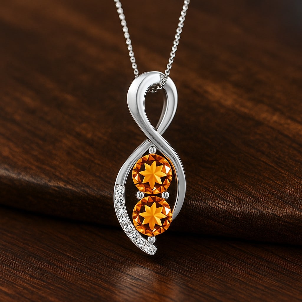 Natural Citrine & Diamond 92.5 Sterling Silver Pendant with Chain: Natural Citrine & Diamond 92.5 Sterling Silver Pendant with Chain Gemstone Shape : Round Gemstone Size : 5.5 MM Gemstone Quantity : 2 Pieces Diamond Type : Lab Grown Diamond Shape : Round Diamo
