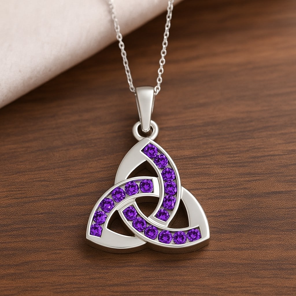 Natural Amethyst Gemstone 92.5 Sterling Silver Pendant with Chain: Natural Amethyst Gemstone 92.5 Sterling Silver Pendant with Chain Gemstone Shape : Round Gemstone Size : 1.8 MM Gemstone Quantity : 18 Pieces Metal : Silver Metal Purity : 92.5 Sterling Silver