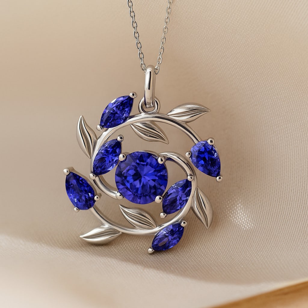 Natural Tanzanite Gemstone 92.5 Sterling Silver Pendant with Chain: Natural Tanzanite Gemstone 92.5 Sterling Silver Pendant with Chain Gemstone Shape : Marquise, Pear, Round Gemstone Size : 5x2.5 MM, 5x3 MM, 6 MM Gemstone Quantity : 7 Pieces Metal : Silver Metal Purit