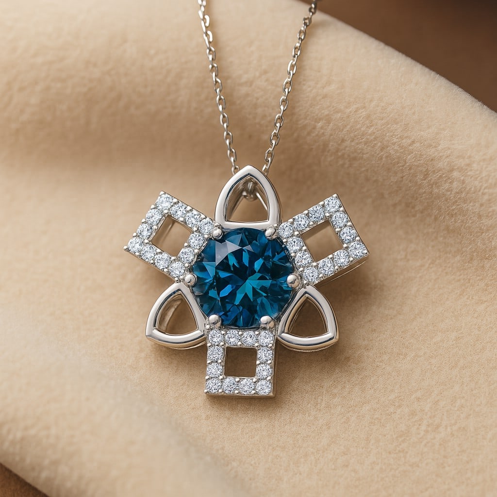 Natural London Blue Topaz & Diamond 92.5 Sterling Silver Pendant with Chain: Natural London Blue Topaz & Diamond 92.5 Sterling Silver Pendant with Chain Gemstone Shape : Round Gemstone Size : 6 MM Gemstone Quantity : 1 Piece Diamond Type : Lab Grown Diamond Shape : Round