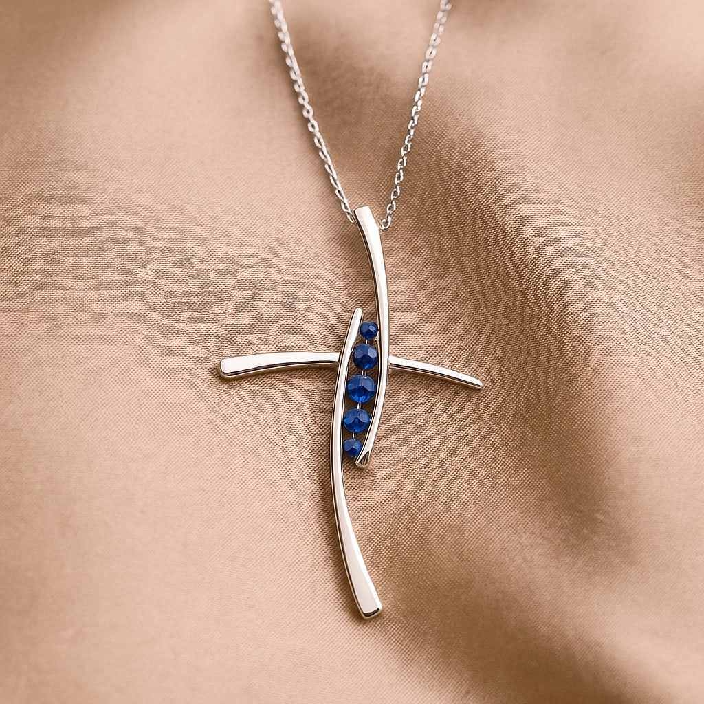 Natural Blue Sapphire Gemstone 92.5 Sterling Silver Pendant with Chain: Natural Blue Sapphire Gemstone 92.5 Sterling Silver Pendant with Chain Gemstone Shape : Round Gemstone Size : 2.7 MM, 2.4 MM, 1.8 MM Gemstone Quantity : 5 Pieces Metal : Silver Metal Purity : 92.5 Ste