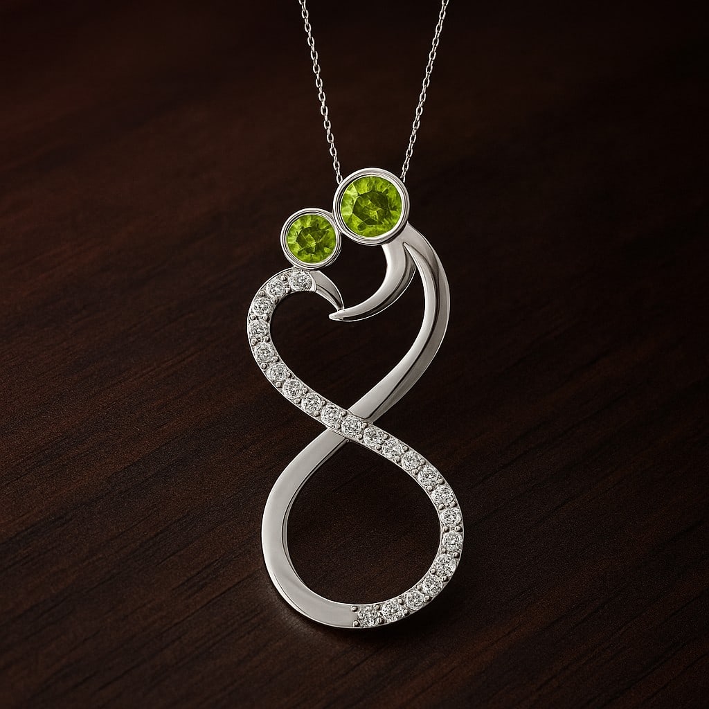 Natural Peridot & Diamond 92.5 Sterling Silver Pendant with Chain: Natural Peridot & Diamond 92.5 Sterling Silver Pendant with Chain Gemstone Shape : Round Gemstone Size : 3.2 MM, 2.8 MM Gemstone Quantity : 2 Pieces Diamond Type : Lab Grown Diamond Shape : Round<