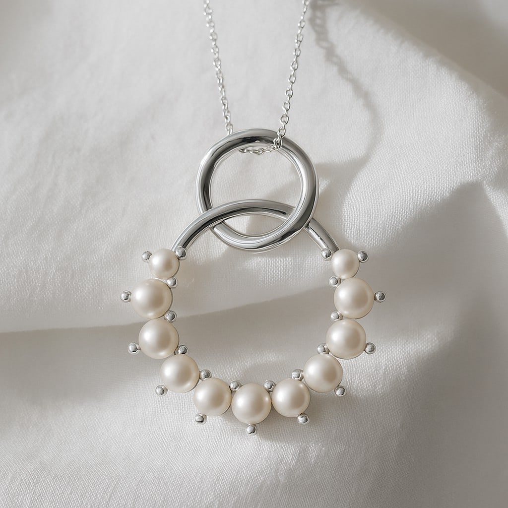 Natural Pearl Gemstone 92.5 Sterling Silver Pendant with Chain: Natural Pearl Gemstone 92.5 Sterling Silver Pendant with Chain Gemstone Shape : Round Gemstone Size : 3 MM, 2.5 MM Gemstone Quantity : 9 Pieces Metal : Silver Metal Purity : 92.5 Sterling Silver
