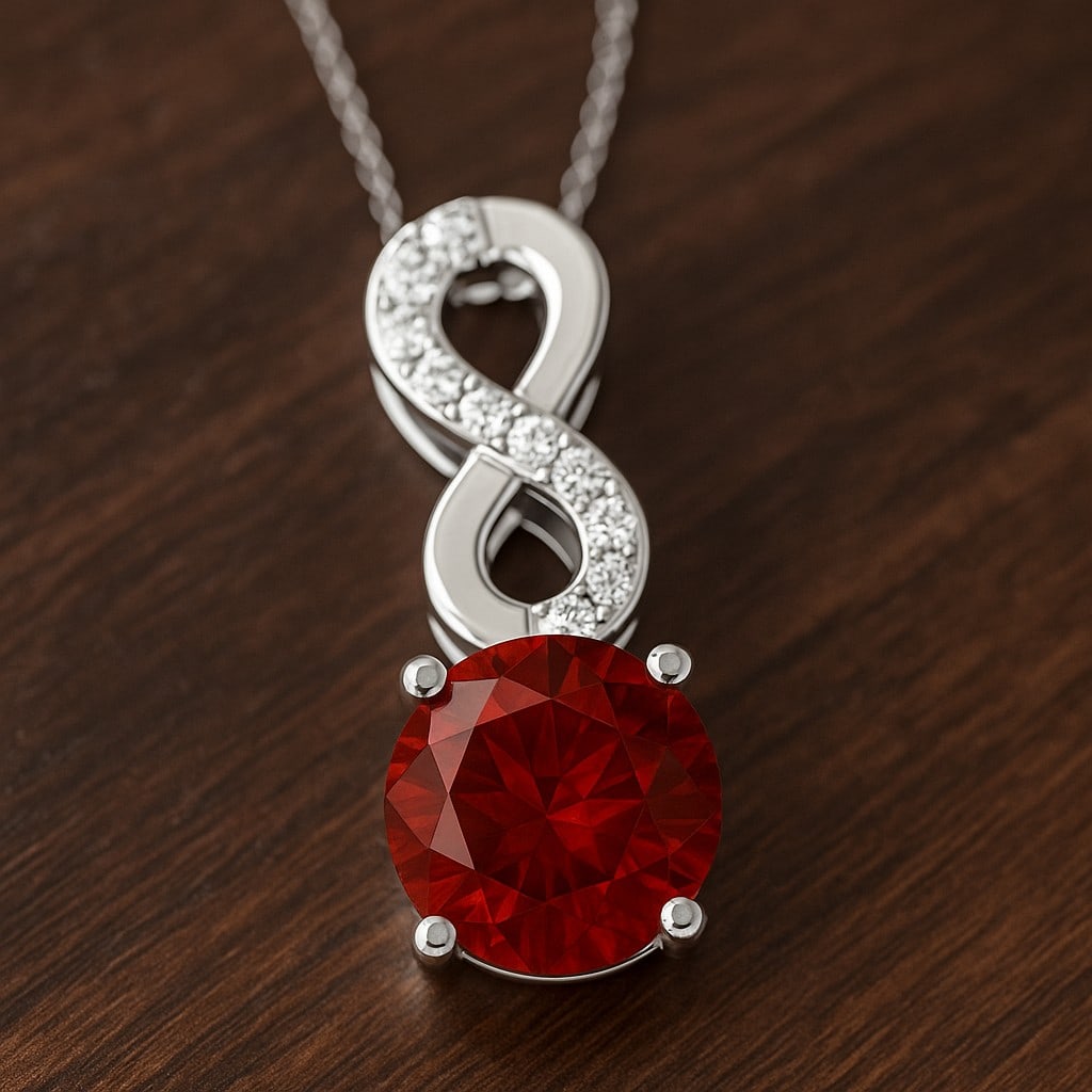 Natural Garnet & Diamond 92.5 Sterling Silver Pendant with Chain: Natural Garnet & Diamond 92.5 Sterling Silver Pendant with Chain Gemstone Shape : Round Gemstone Size : 7 MM Gemstone Quantity : 1 Piece Diamond Type : Lab Grown Diamond Shape : Round Diamond C