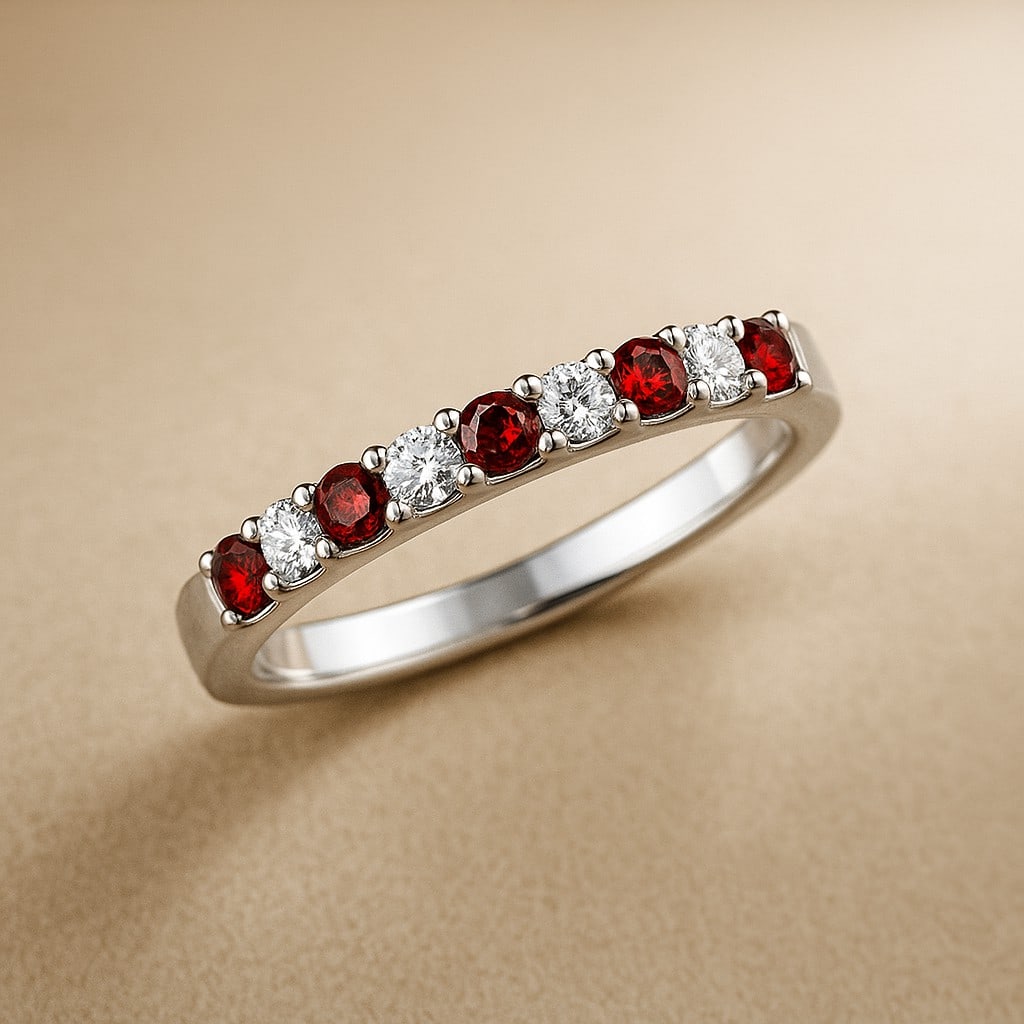 Natural Garnet Gemstone & Lab Grown Diamonds Silver Ring: Natural Garnet Gemstone & Lab Grown Diamonds Silver Ring Jewelry Type : Ring Gemstone : Natural Garnet Gemstone Shape : Round Gemstone Size : 2.5 MM Gemstone Quantity : 5 Pieces Diamond Type