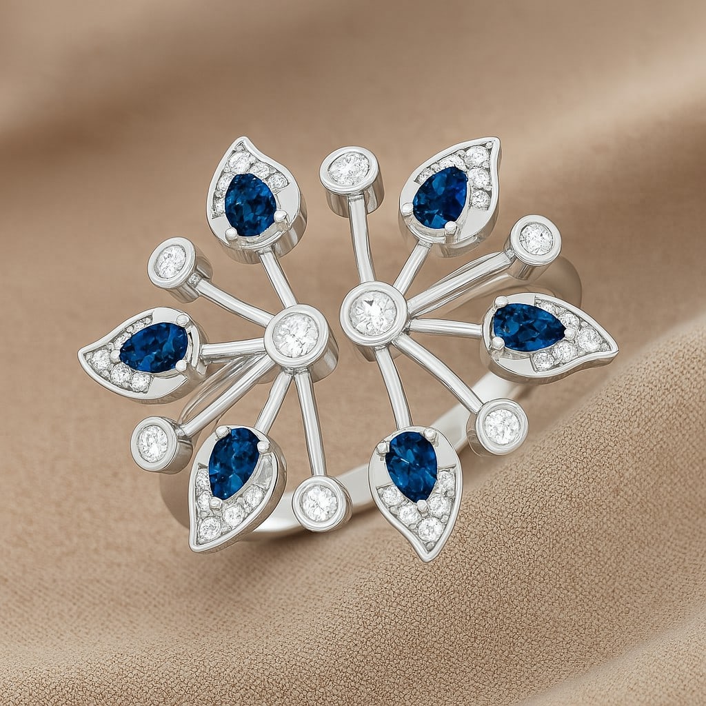 Natural London Blue Topaz Gemstone & Lab Grown Diamonds Silver Ring: Natural London Blue Topaz Gemstone & Lab Grown Diamonds Silver Ring Jewelry Type : Ring Gemstone : Natural London Blue Topaz Gemstone Shape : Pear Gemstone Size : 3x2 MM Gemstone Quantity : 6 Piece
