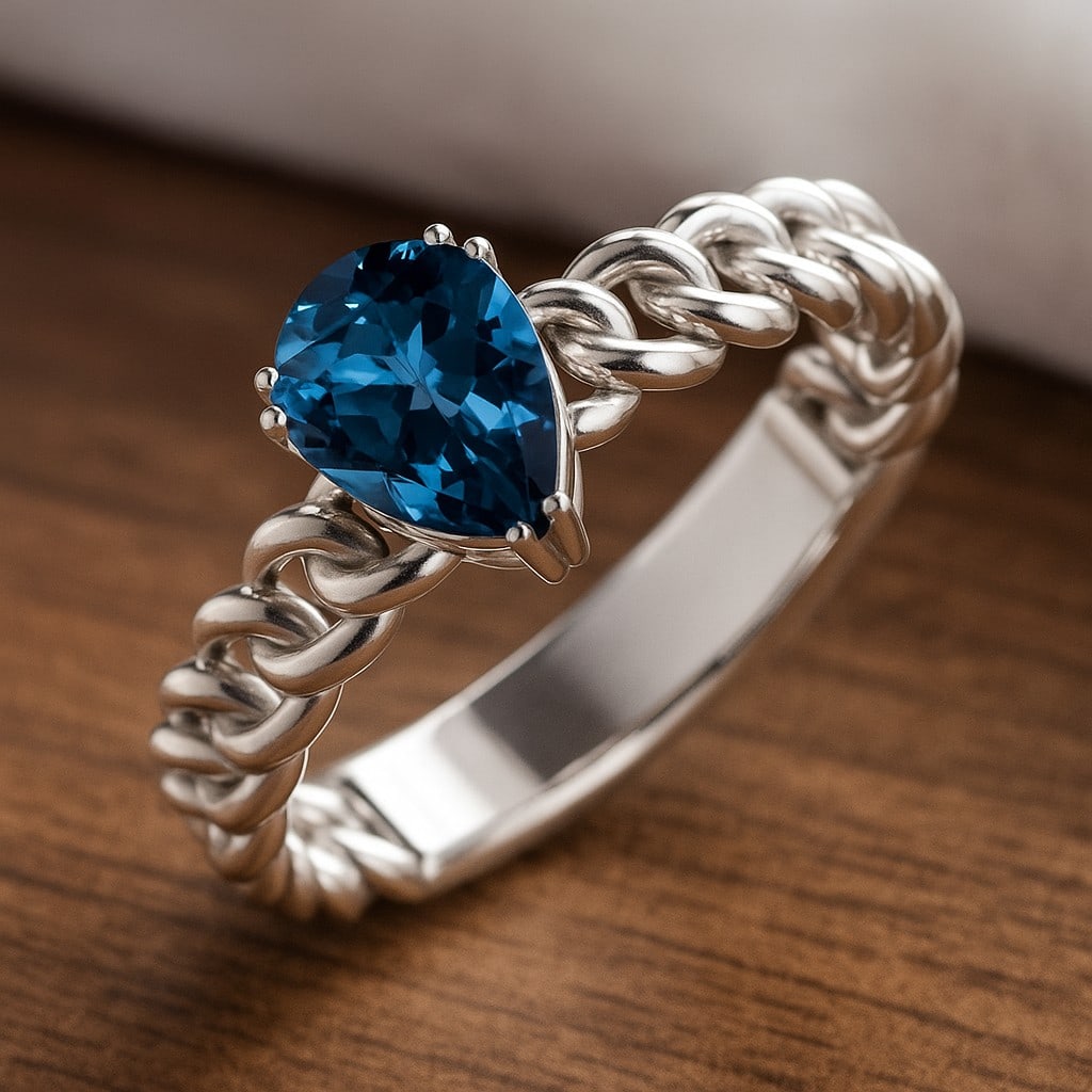 Natural London Blue Topaz Gemstone 92.5 Sterling Silver Ring: Natural London Blue Topaz Gemstone 92.5 Sterling Silver Ring Jewelry Type : Ring Gemstone : Natural London Blue Topaz Gemstone Shape : Pear Gemstone Size : 8x6 MM Gemstone Quantity : 1 Piece