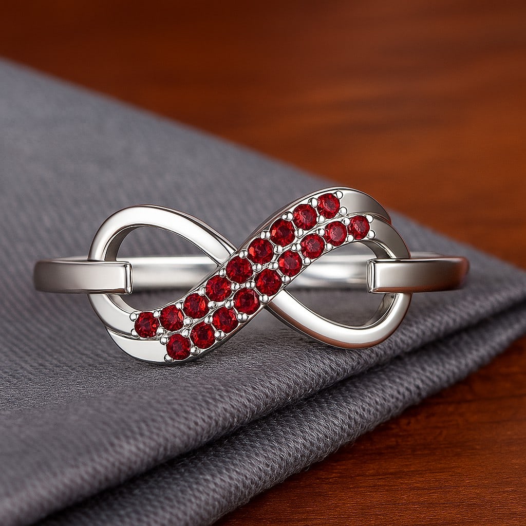Natural Garnet Gemstone & Lab Grown Diamonds Silver Ring (1 of 7)