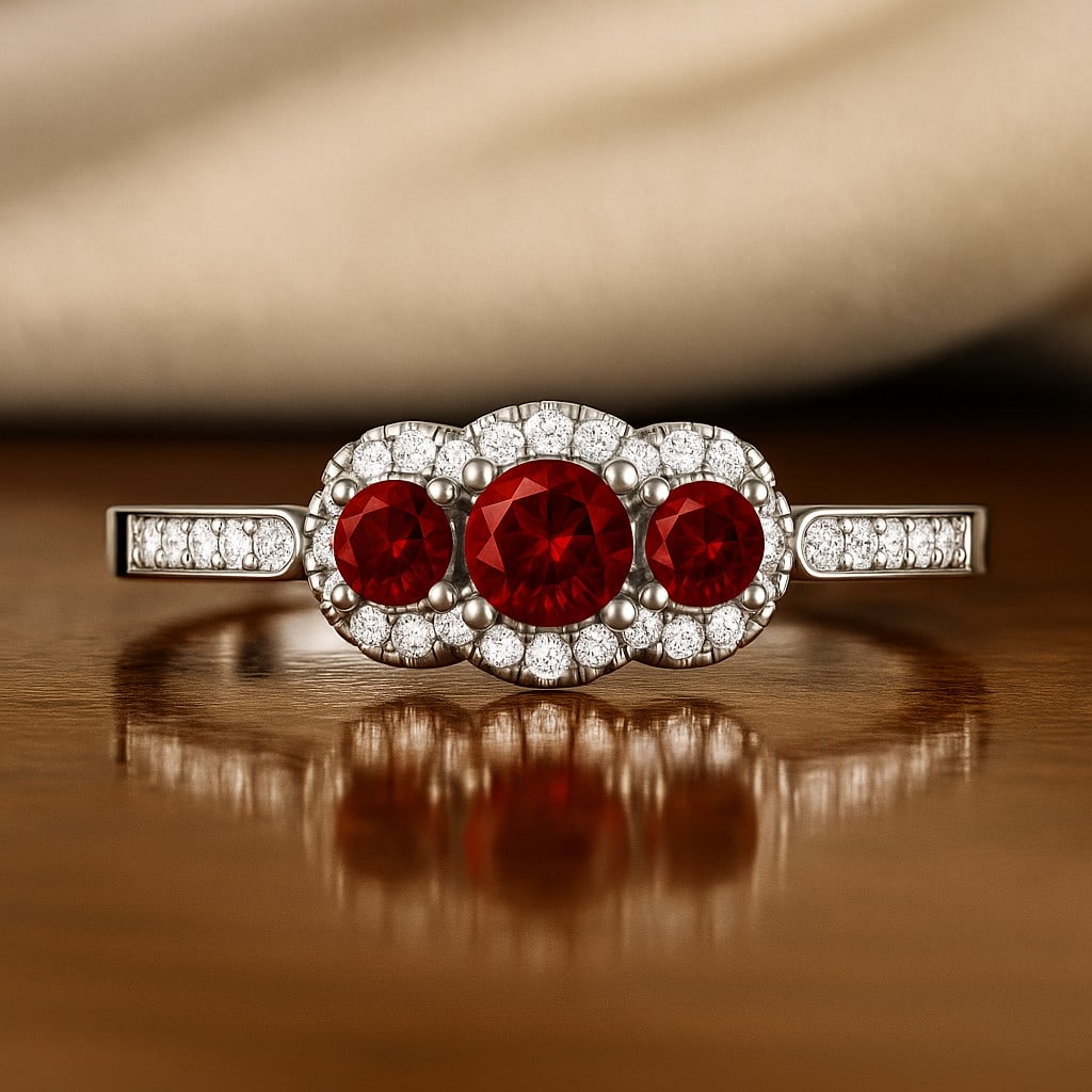 Natural Garnet Gemstone & Lab Grown Diamonds Silver Ring: Natural Garnet Gemstone & Lab Grown Diamonds Silver Ring Jewelry Type : Ring Gemstone : Natural Garnet Gemstone Shape : Round Gemstone Size : 4 MM, 3MM Gemstone Quantity : 1 Piece, 2 Pieces