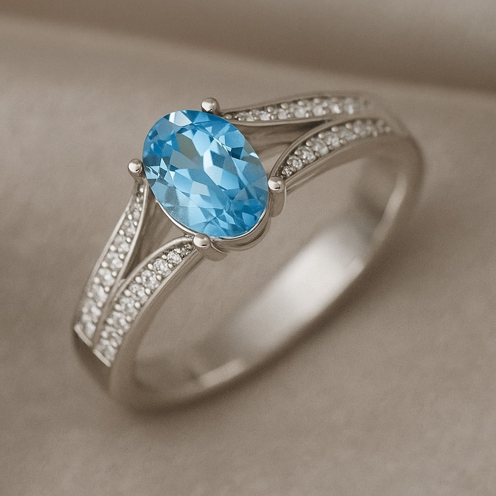 Natural Aquamarine Gemstone & Lab Grown Diamonds Silver Ring: Natural Aquamarine Gemstone & Lab Grown Diamonds Silver Ring Jewelry Type : Ring Gemstone : Natural Aquamarine Gemstone Shape : Oval Gemstone Size : 7x5 MM Gemstone Quantity : 1 Piece Diamon