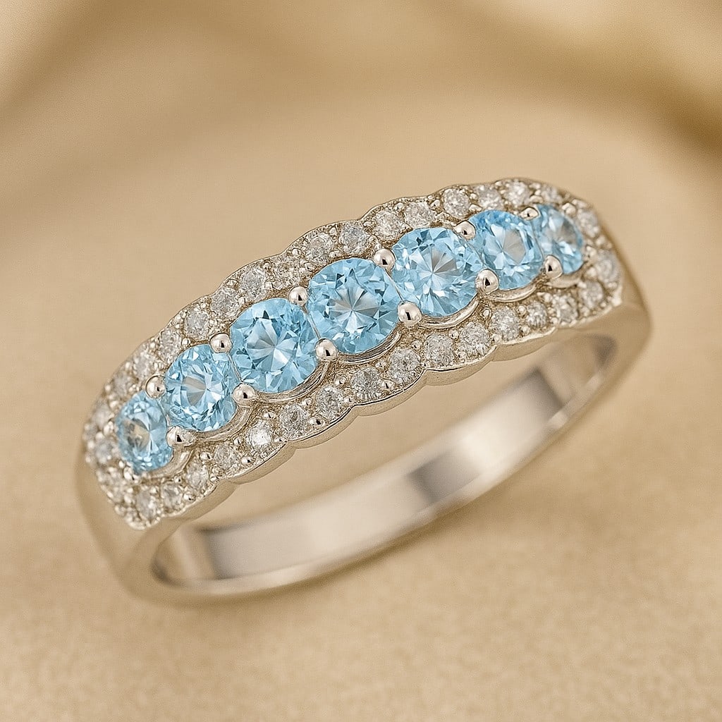 Natural Aquamarine Gemstone & Lab Grown Diamonds Silver Ring: Natural Aquamarine Gemstone & Lab Grown Diamonds Silver Ring Jewelry Type : Ring Gemstone : Natural Aquamarine Gemstone Shape : Round Gemstone Size : 3 MM, 2.8 MM, 2.5 MM, 2.2 MM, 2 MM Gemstone Quanti