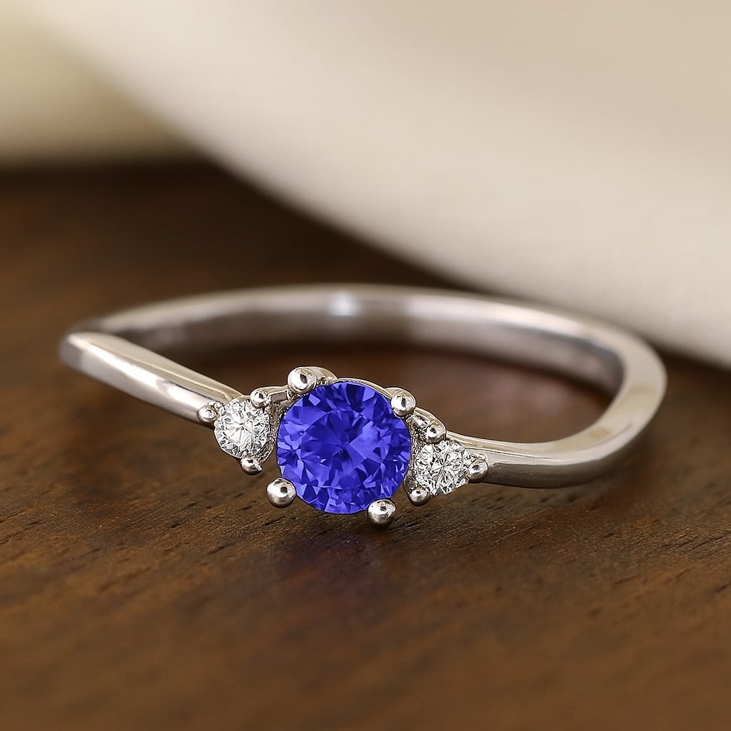 Natural Tanzanite Gemstone & Lab Grown Diamonds Silver Ring: Natural Tanzanite Gemstone & Lab Grown Diamonds Silver Ring Jewelry Type : Ring Gemstone : Natural Tanzanite Gemstone Shape : Round Gemstone Size : 4 MM Gemstone Quantity : 1 Piece Diamond T