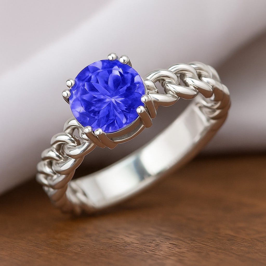 Natural Tanzanite Gemstone 92.5 Sterling Silver Ring: Natural Tanzanite Gemstone 92.5 Sterling Silver Ring Jewelry Type : Ring Gemstone : Natural Tanzanite Gemstone Shape : Round Gemstone Size : 8 MM Gemstone Quantity : 1 Piece Metal : Silve