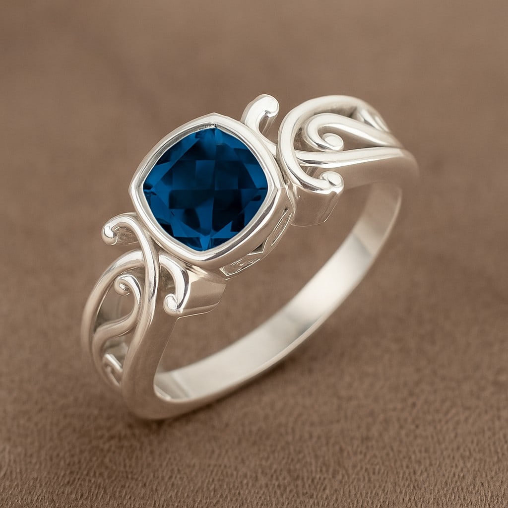 Natural London Blue Topaz Gemstone 92.5 Sterling Silver Ring: Natural London Blue Topaz Gemstone 92.5 Sterling Silver Ring Jewelry Type : Ring Gemstone : Natural London Blue Topaz Gemstone Shape : Cushion Square Gemstone Size : 6 MM Gemstone Quantity : 1 Piec