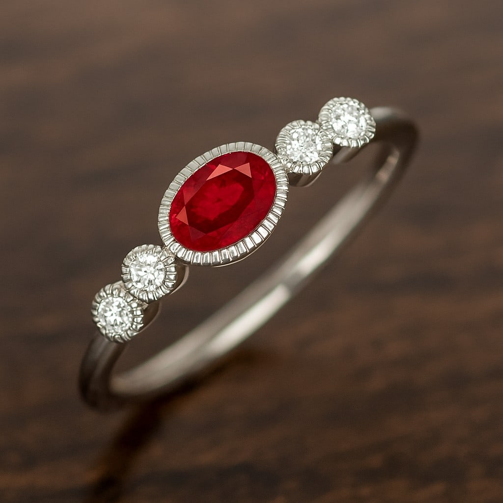 Natural Ruby Gemstone & Lab Grown Diamonds Silver Ring: Natural Ruby Gemstone & Lab Grown Diamonds Silver Ring Jewelry Type : Ring Gemstone : Natural Ruby Gemstone Shape : Oval Gemstone Size : 6x4 MM Gemstone Quantity : 1 Piece Diamond Type :