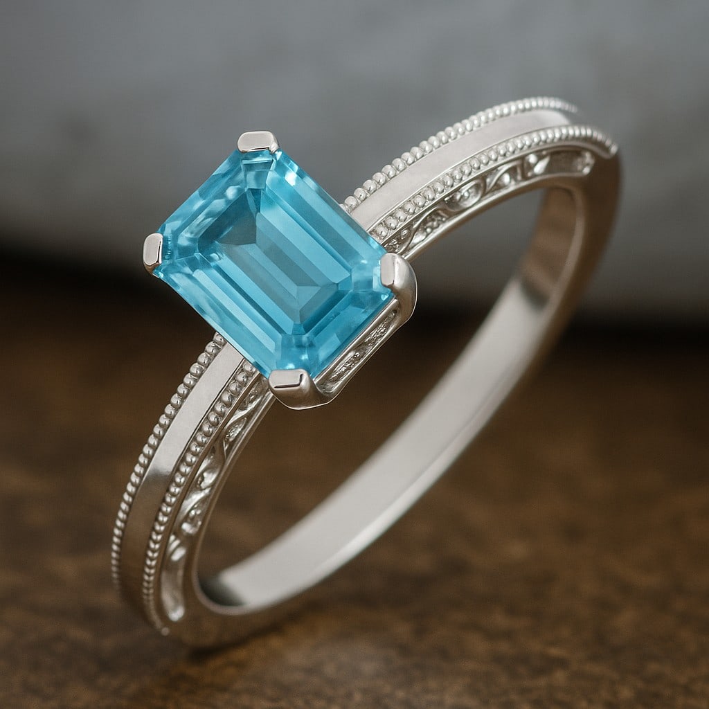Natural Aquamarine Gemstone 92.5 Sterling Silver Ring: Natural Aquamarine Gemstone 92.5 Sterling Silver Ring Jewelry Type : Ring Gemstone : Natural Aquamarine Gemstone Shape : Emerald Gemstone Size : 8x6 MM Gemstone Quantity : 1 Piece Metal :