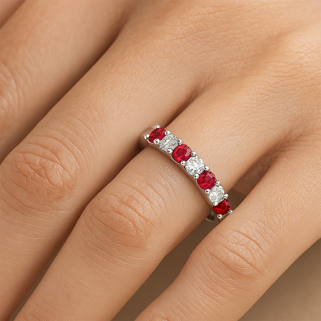 Natural Ruby Gemstone & Lab Grown Diamonds Silver Ring - 3
