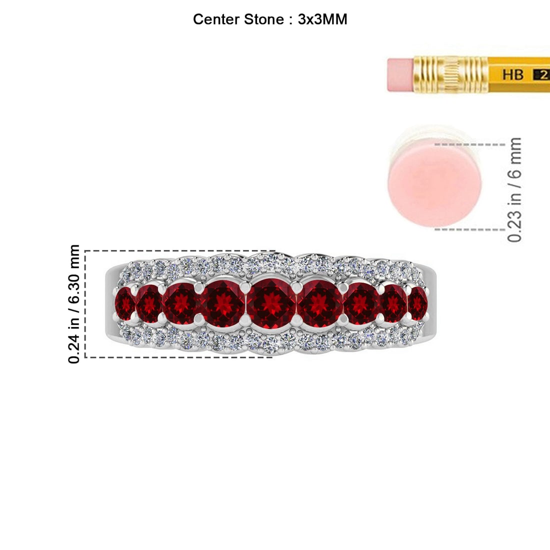 Natural Ruby Gemstone & Lab Grown Diamonds Silver Ring - 7