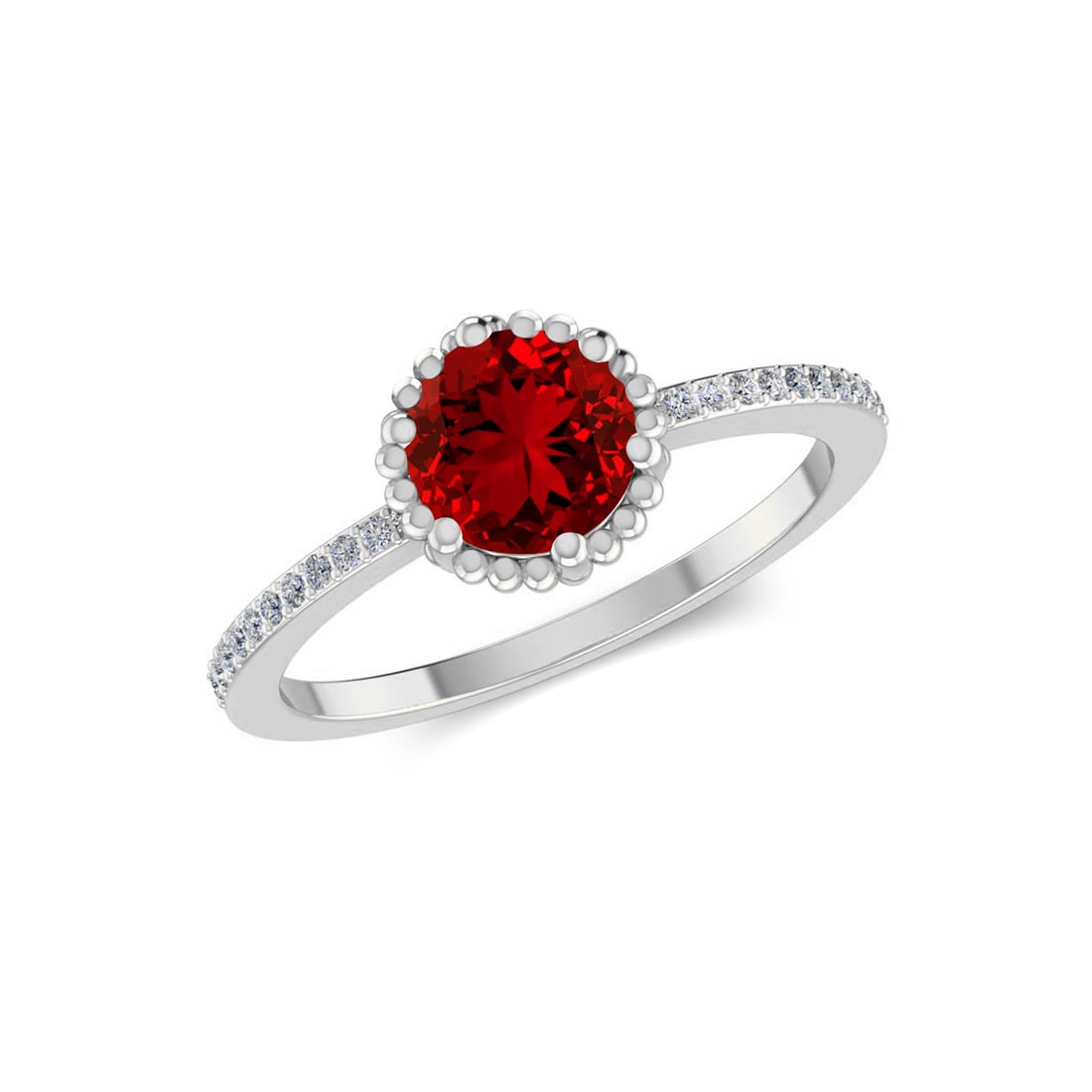 Natural Ruby Gemstone & Lab Grown Diamonds Silver Ring - 2