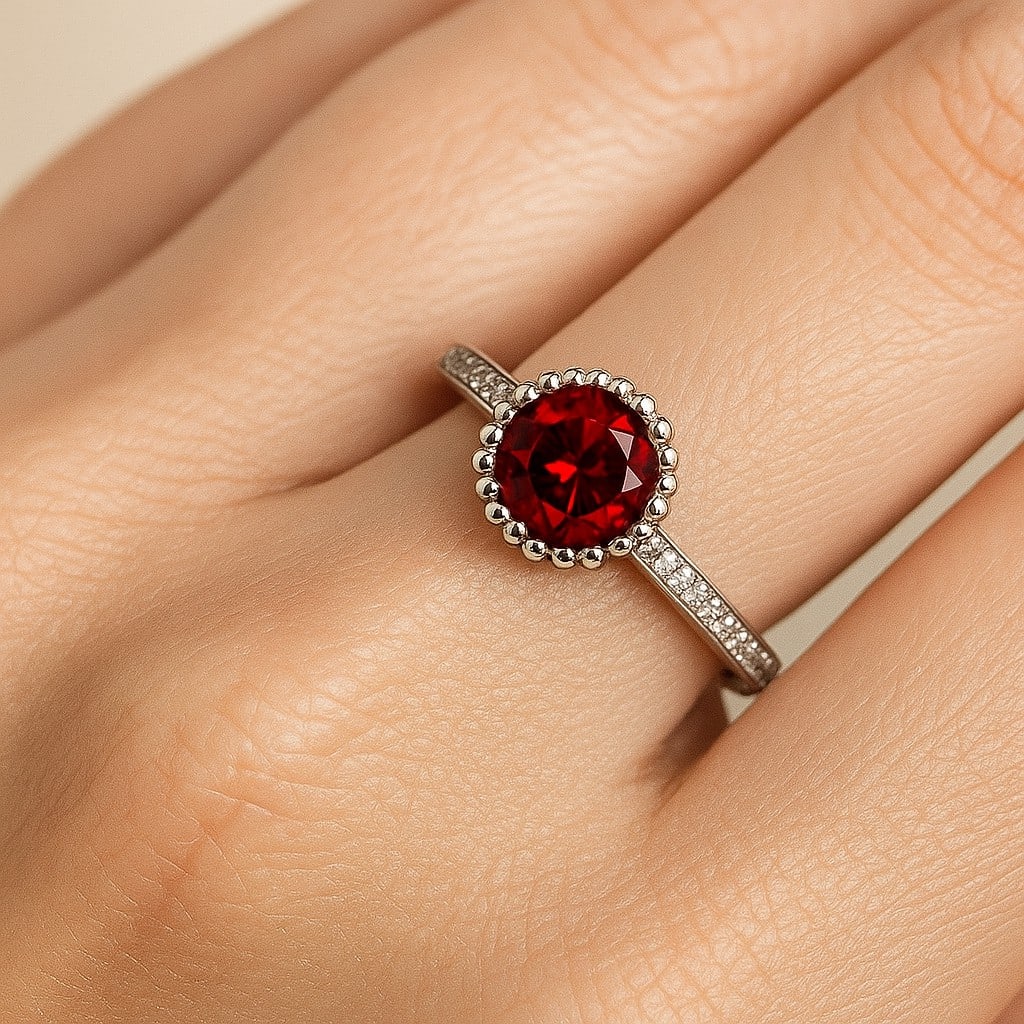 Natural Ruby Gemstone & Lab Grown Diamonds Silver Ring - 3