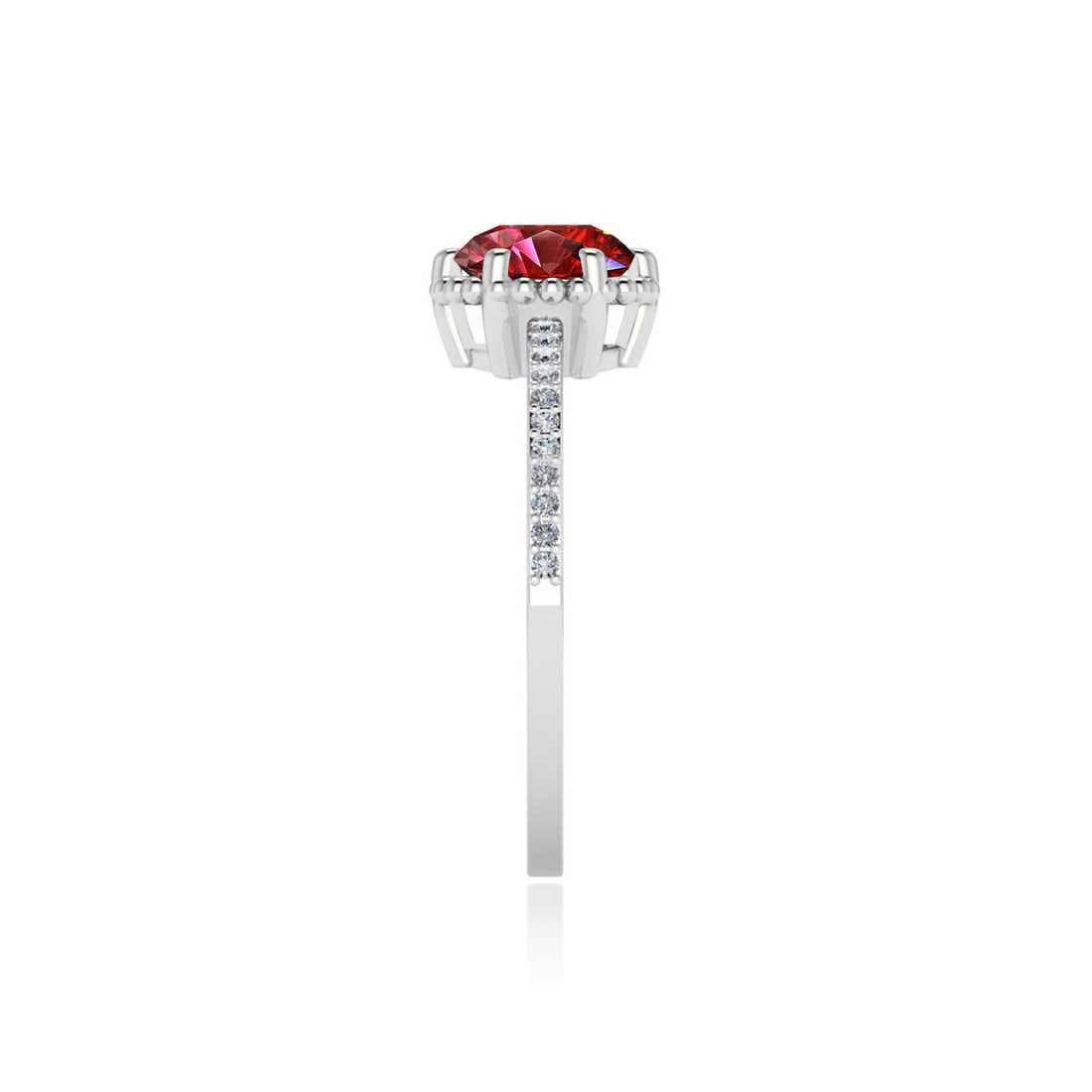 Natural Ruby Gemstone & Lab Grown Diamonds Silver Ring - 5