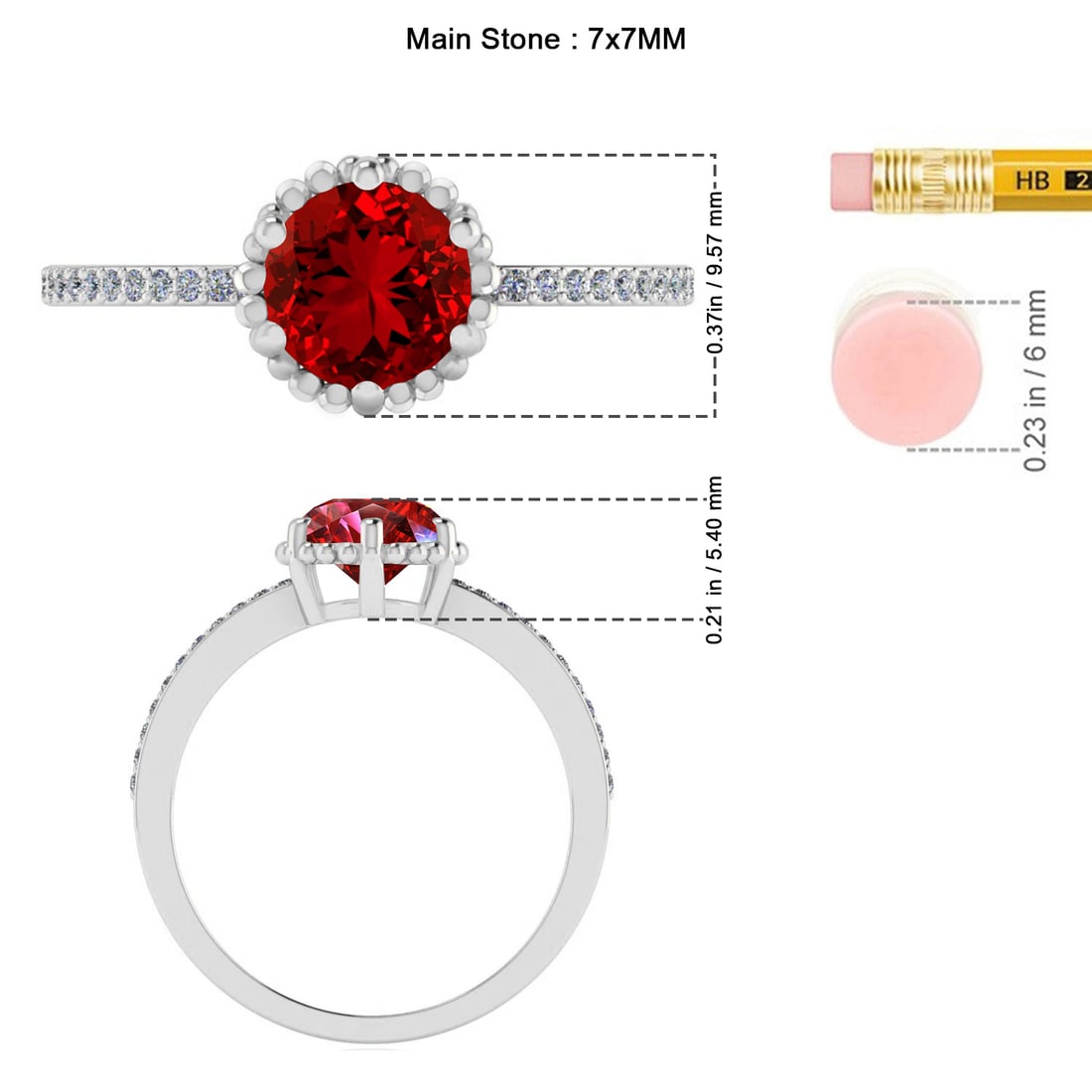 Natural Ruby Gemstone & Lab Grown Diamonds Silver Ring - 7