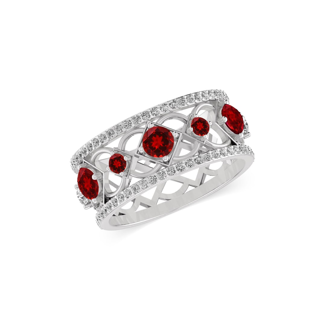 Natural Ruby Gemstone & Lab Grown Diamonds Silver Ring - 2