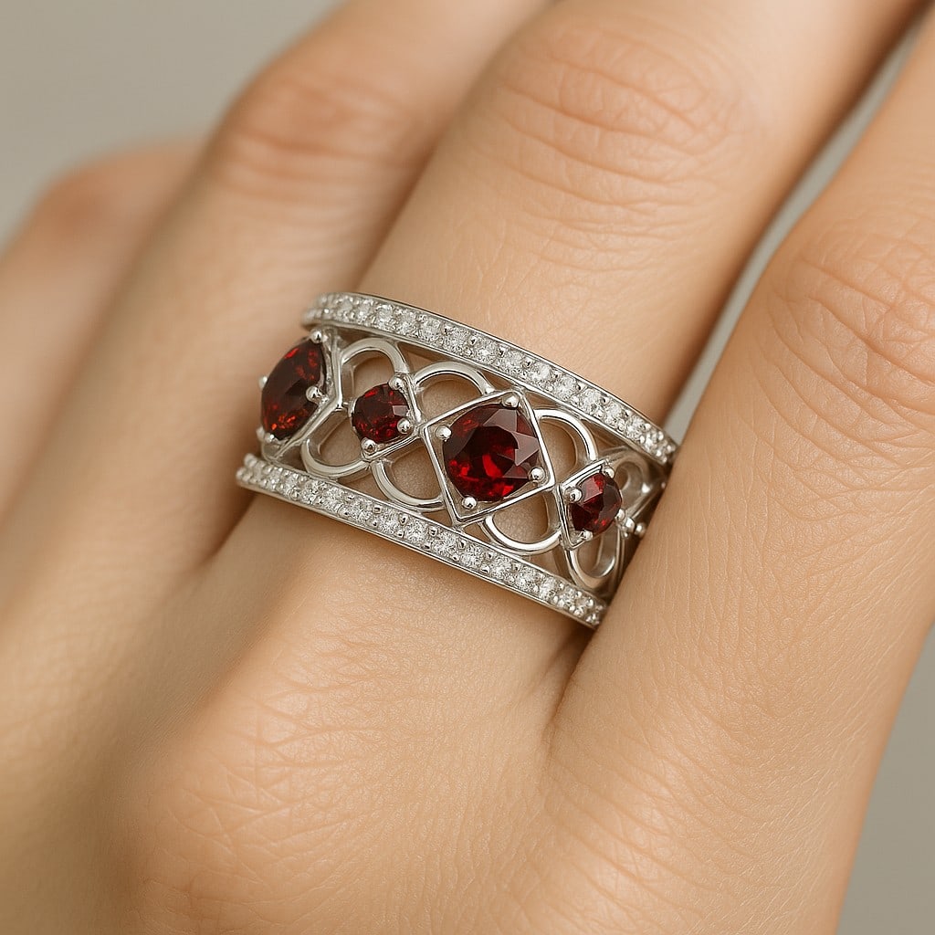 Natural Ruby Gemstone & Lab Grown Diamonds Silver Ring - 3