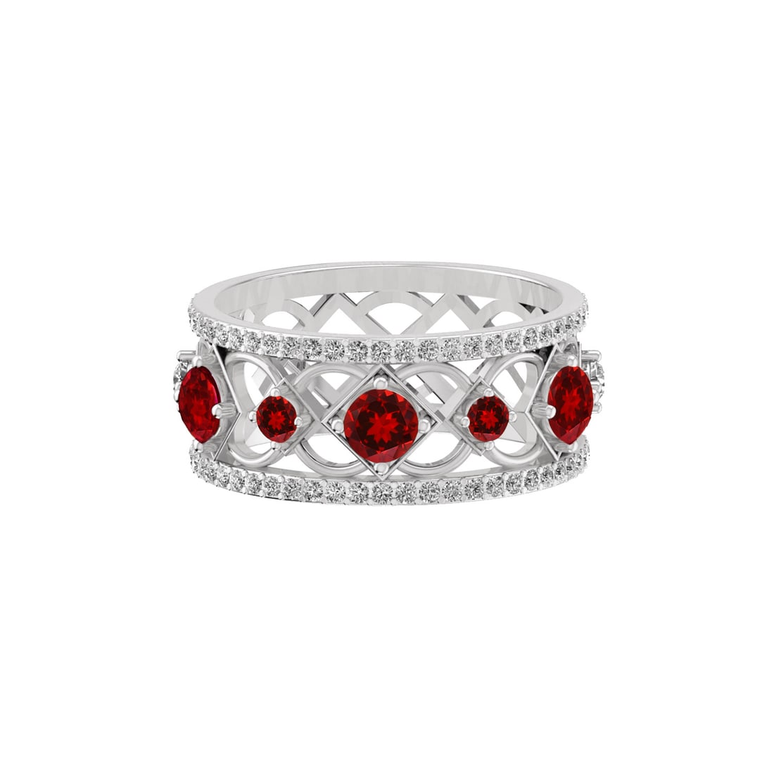 Natural Ruby Gemstone & Lab Grown Diamonds Silver Ring - 4