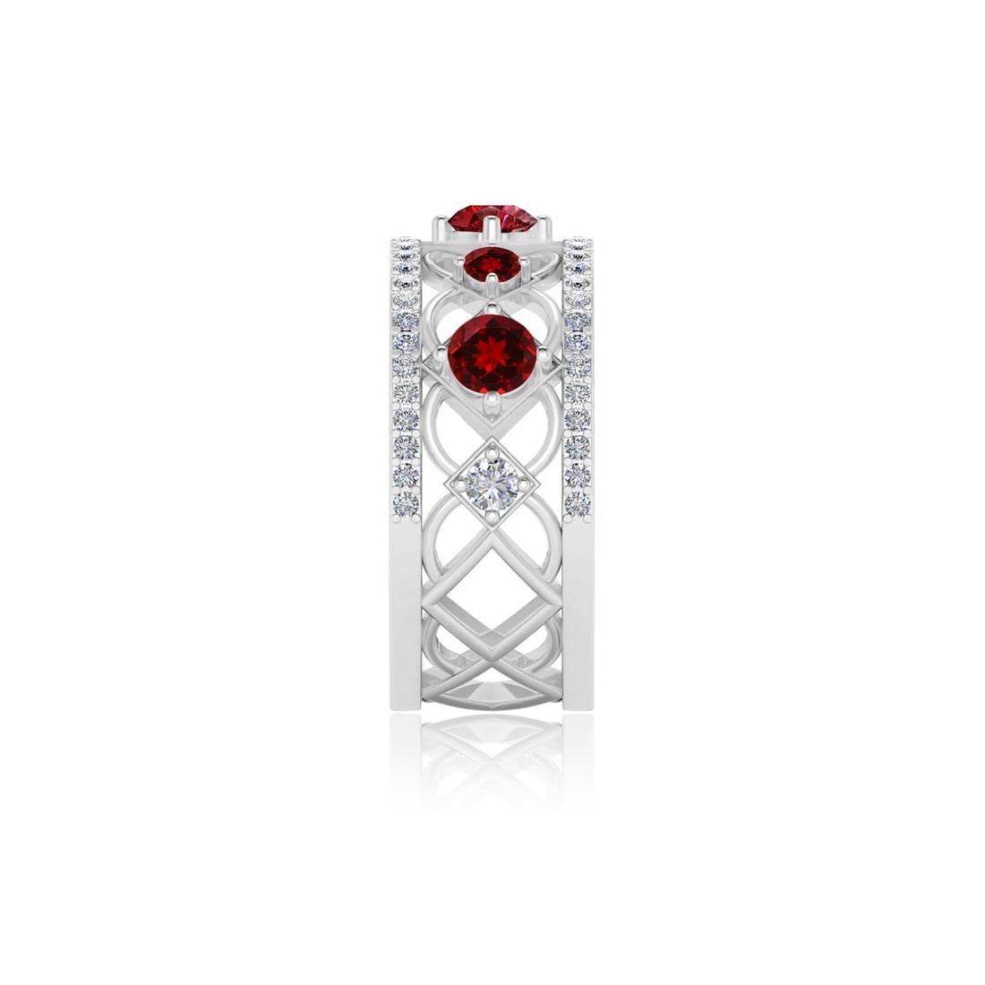 Natural Ruby Gemstone & Lab Grown Diamonds Silver Ring - 5