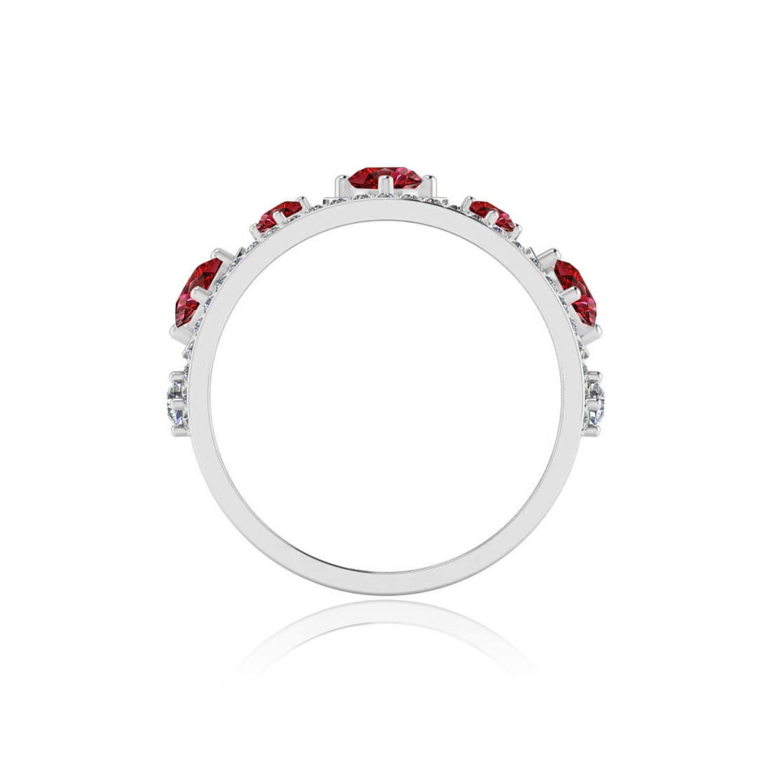 Natural Ruby Gemstone & Lab Grown Diamonds Silver Ring - 6