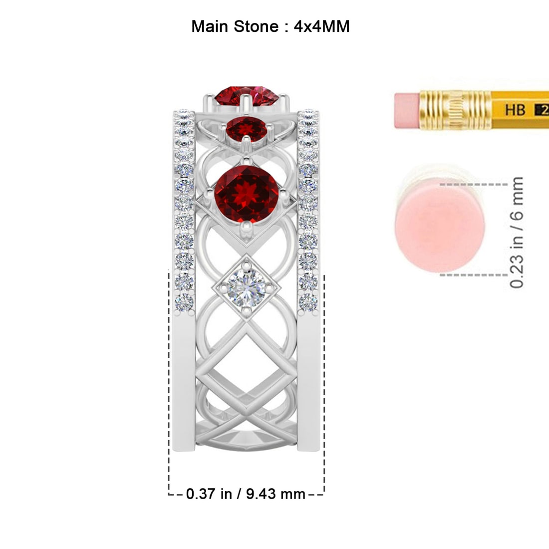Natural Ruby Gemstone & Lab Grown Diamonds Silver Ring - 7
